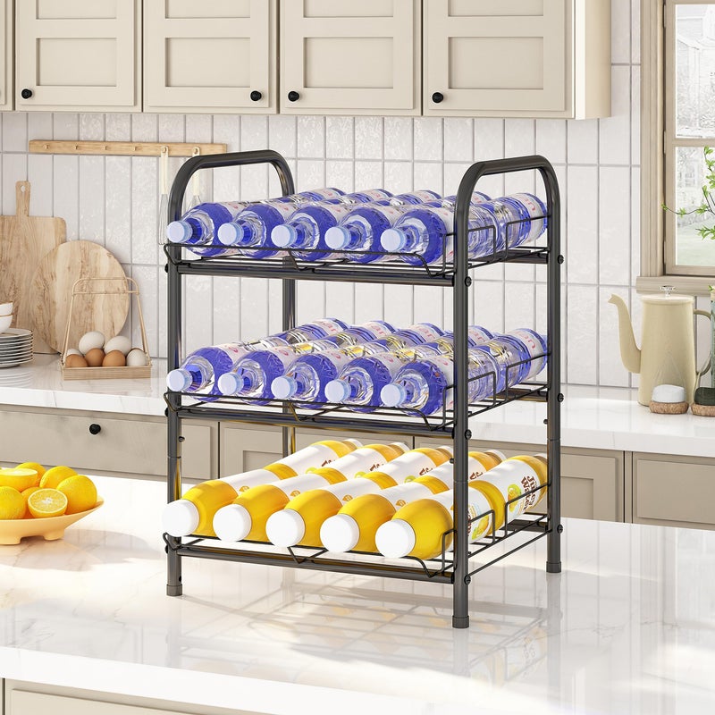 GILLAS 3 5 6 7 8 Tier Water Bottle Storage Metal Beverage Can RackLarge Capacity Bottled Rack Water Bottle Holder Stand for Cabinet Countertop Kitchen Party Black