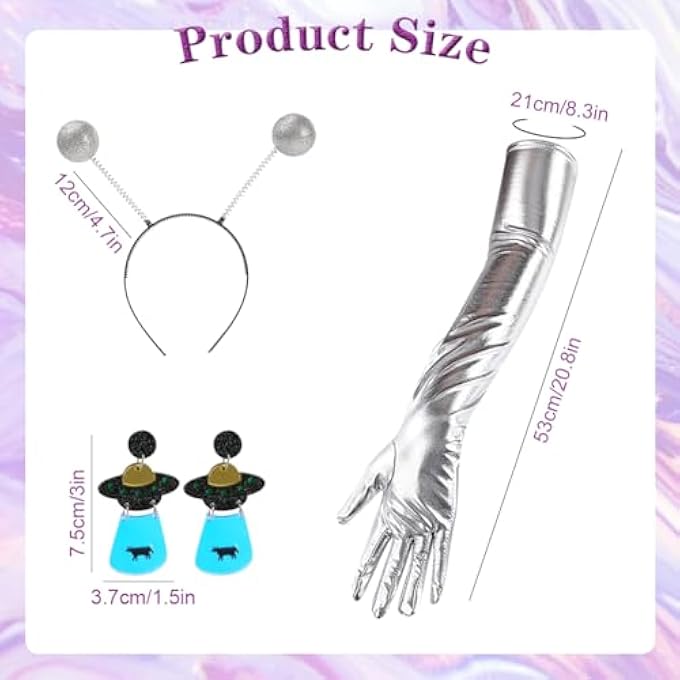 ALIEN COSTUME SET, WOMEN'S ALIEN COSTUME WITH ALIEN HEADBAND + GLOVES + EARRINGS, SPACE COSTUME FOR WOMEN FOR ADULTS COSTUME ACCESSORIES ALIEN COSPLAY COSTUME ACCESSORIES - Image 4