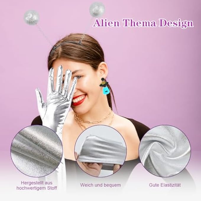 ALIEN COSTUME SET, WOMEN'S ALIEN COSTUME WITH ALIEN HEADBAND + GLOVES + EARRINGS, SPACE COSTUME FOR WOMEN FOR ADULTS COSTUME ACCESSORIES ALIEN COSPLAY COSTUME ACCESSORIES - Image 3
