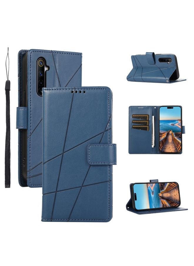 HuHa Case Cover For Realme 6 / 6s PU Genuine Leather Texture Embossed Line Phone Case Blue 