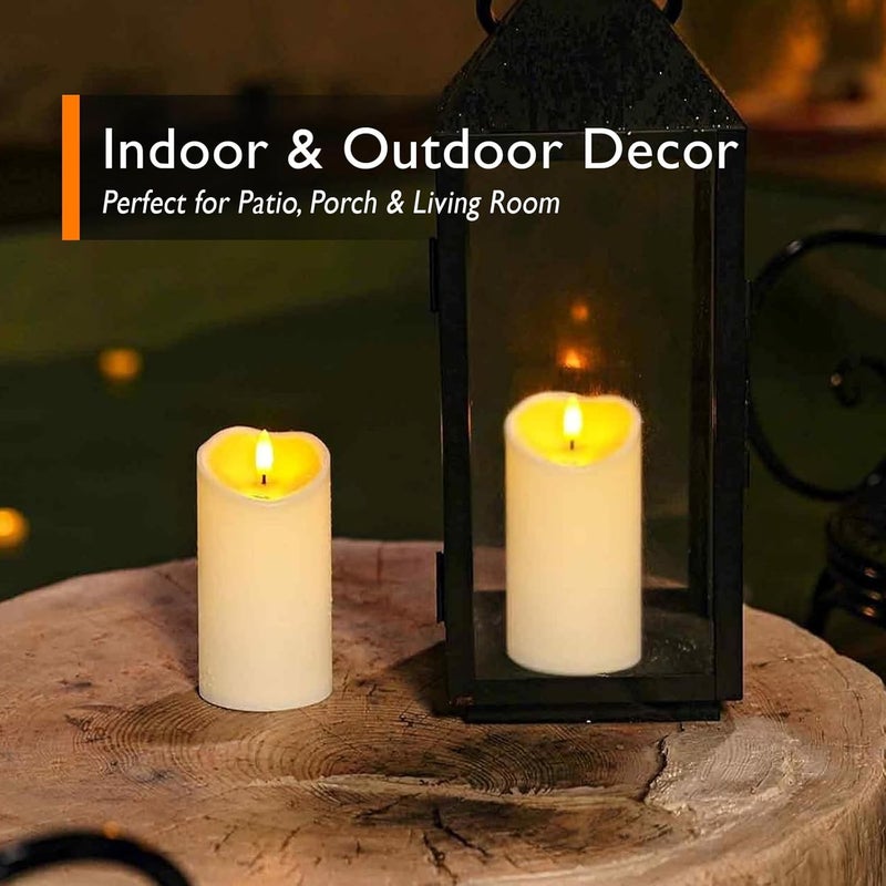 Homemory 7.6 cm x 15 cm Outdoor Waterproof Flameless Candles, Flickering LED Pillar Candles, Battery Operated Candles with Remote Control and Timer, Fake Plastic Candles, Ivory, Set of 2 - Image 3