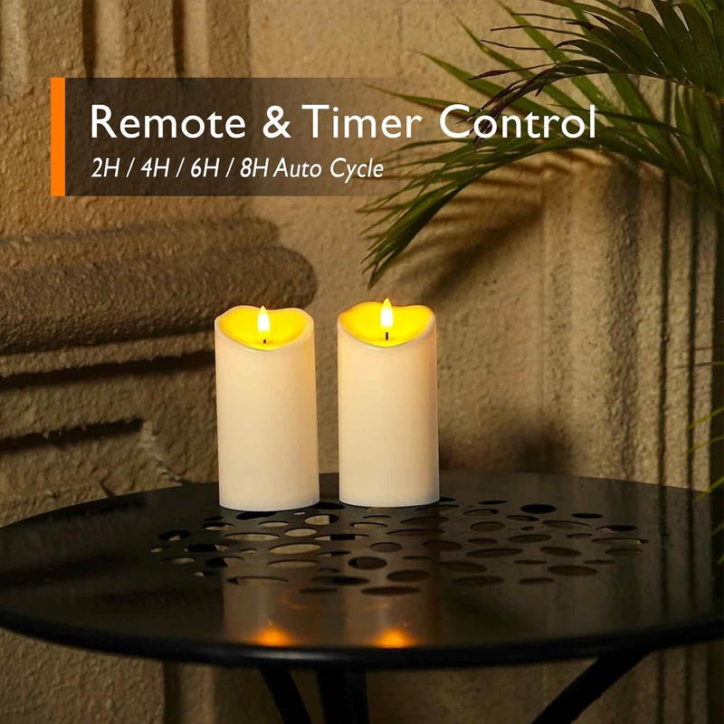Homemory 7.6 cm x 15 cm Outdoor Waterproof Flameless Candles, Flickering LED Pillar Candles, Battery Operated Candles with Remote Control and Timer, Fake Plastic Candles, Ivory, Set of 2 - Image 4