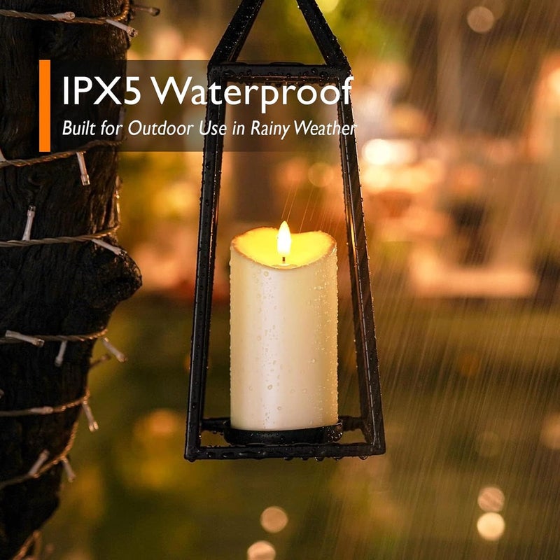 Homemory 7.6 cm x 15 cm Outdoor Waterproof Flameless Candles, Flickering LED Pillar Candles, Battery Operated Candles with Remote Control and Timer, Fake Plastic Candles, Ivory, Set of 2 - Image 2