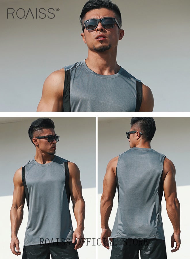 2-Piece Men Sportswear Set Quick Dry Sleeveless Vest for Loose and Breathable Casual Fitness Running Tank Top and Double Layer Compression Workout Shorts for Basketball and Training