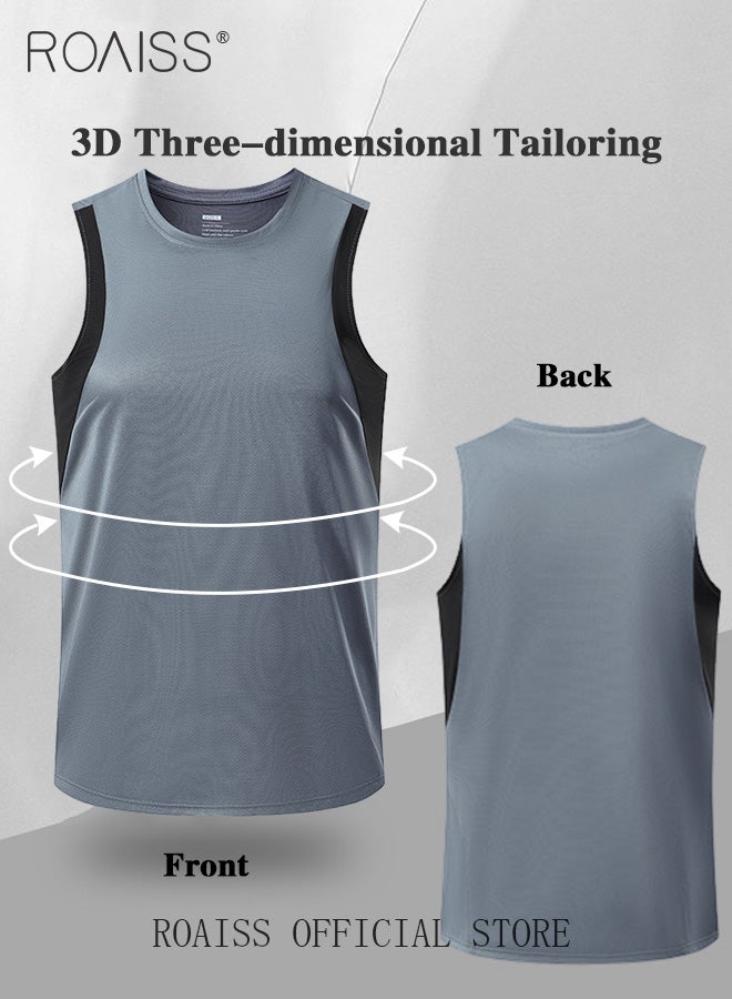 2-Piece Men Sportswear Set Quick Dry Sleeveless Vest for Loose and Breathable Casual Fitness Running Tank Top and Double Layer Compression Workout Shorts for Basketball and Training