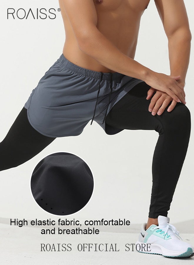 2-Piece Men Sportswear Set Quick Dry Sleeveless Vest for Loose and Breathable Casual Fitness Running Tank Top and Double Layer Compression Workout Shorts for Basketball and Training