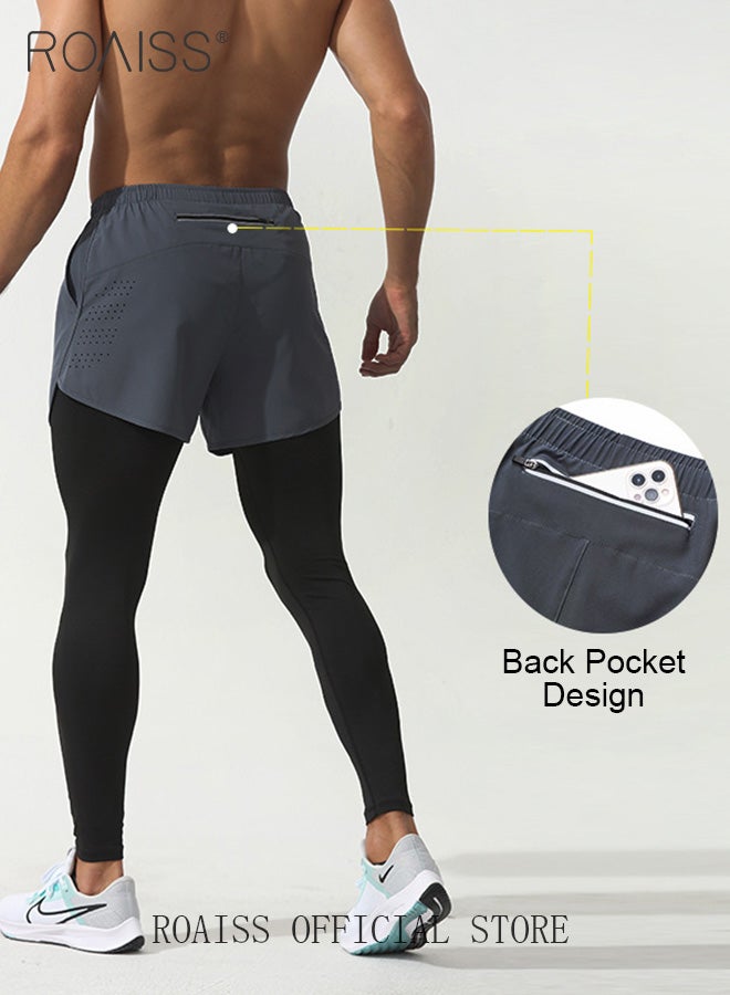 2-Piece Men Sportswear Set Quick Dry Sleeveless Vest for Loose and Breathable Casual Fitness Running Tank Top and Double Layer Compression Workout Shorts for Basketball and Training