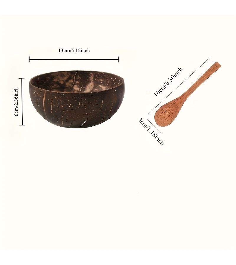 Handmade Cork Coconut Shell Bowl And Spoon Set For Salads Fruits Cereal - Image 2
