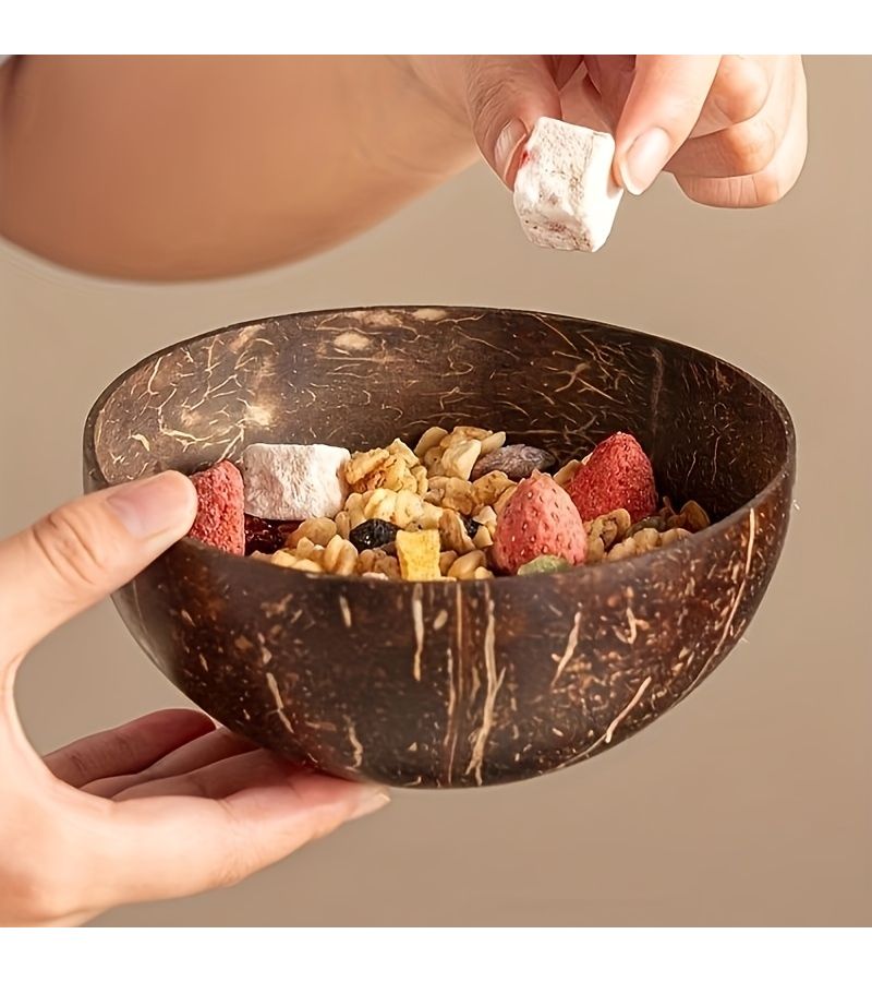 Handmade Cork Coconut Shell Bowl And Spoon Set For Salads Fruits Cereal - Image 3