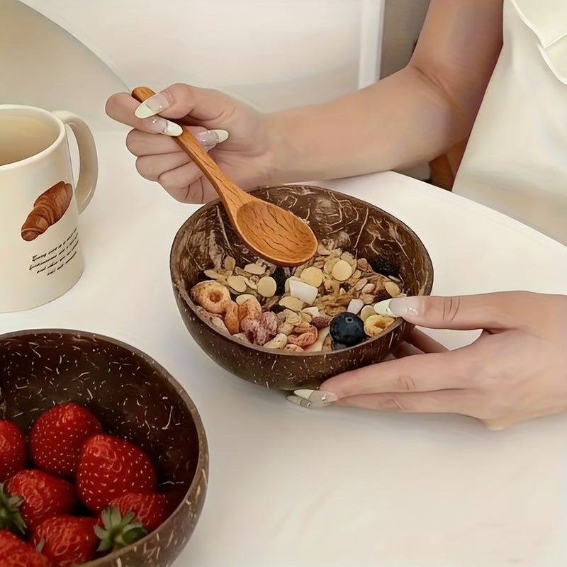Handmade Cork Coconut Shell Bowl And Spoon Set For Salads Fruits Cereal - Image 5