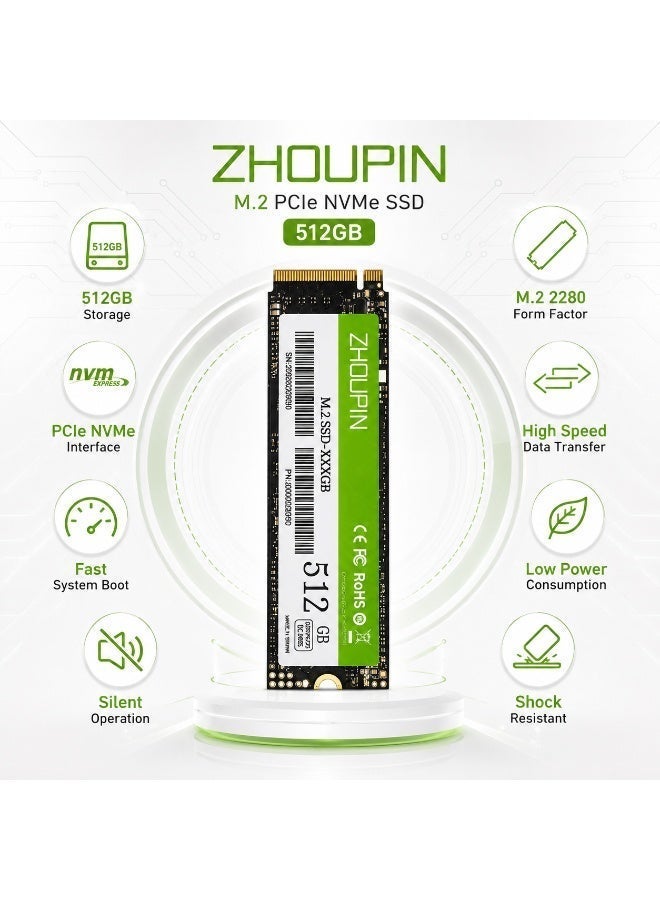 Zhoupin SSD 512GB M.2 2280 PCIe NVMe Internal Solid State Drive ZHOUPIN for Desktop PC & Laptop - Image 3