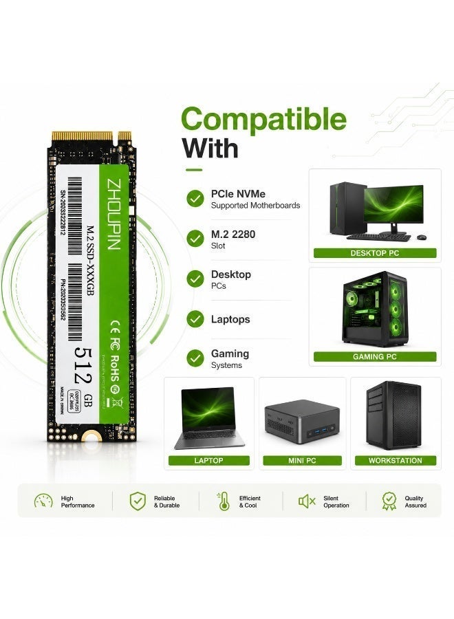 Zhoupin SSD 512GB M.2 2280 PCIe NVMe Internal Solid State Drive ZHOUPIN for Desktop PC & Laptop - Image 4