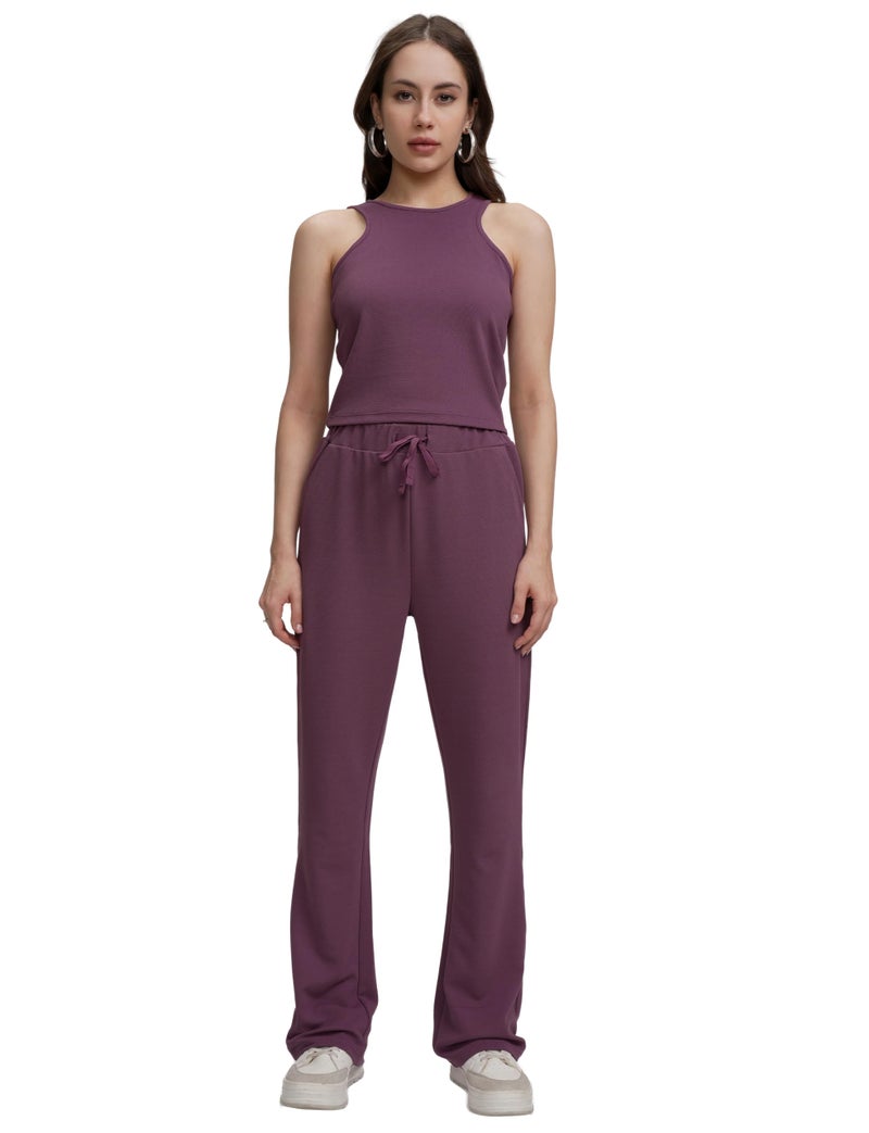 Tokyo Talkies Women Chic Crop Top & Drawstring Trousers Co-ord Set | Shoulder Strap | Stylish | Perfect for Casual Outings & Vacations - Image 1