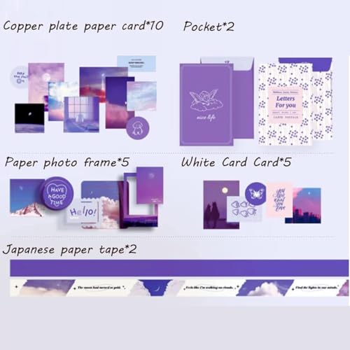 ATIRAMANIYA 346Pcs Paper Vintage Aesthetic Scrapbook Kit Scrapbooking Supplies Kit With Bullet Junk Journal, Stationery, Washi Stickers A6 Grid Notebook Journaling Gift For Girl (The Moon, Purple) - Image 4