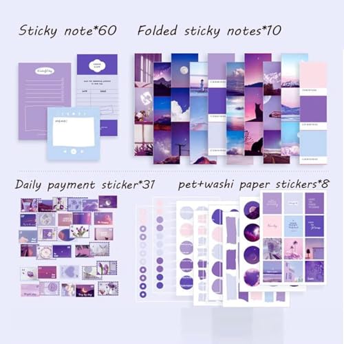 ATIRAMANIYA 346Pcs Paper Vintage Aesthetic Scrapbook Kit Scrapbooking Supplies Kit With Bullet Junk Journal, Stationery, Washi Stickers A6 Grid Notebook Journaling Gift For Girl (The Moon, Purple) - Image 3