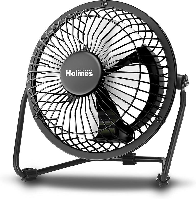 HOLMES 4 Mini HighVelocity Personal Desk Fan 4 Blades Adjustable 360 Head Tilt Durable Metal Construction Single Speed Ideal for Home Dorm Rooms Bedrooms or Offices Black - Image 1