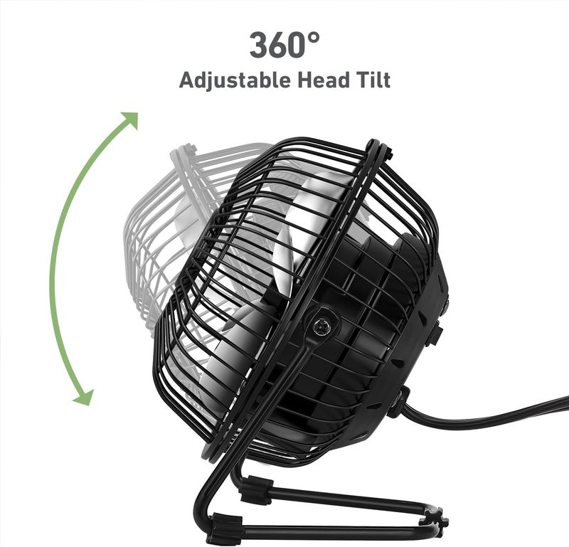 HOLMES 4 Mini HighVelocity Personal Desk Fan 4 Blades Adjustable 360 Head Tilt Durable Metal Construction Single Speed Ideal for Home Dorm Rooms Bedrooms or Offices Black - Image 3