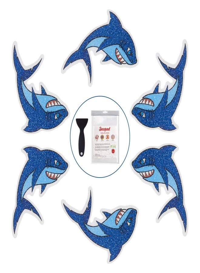 Secopad Non Slip Shark Bathtub Stickers, 20 PCS Adhesive Kids Anti Slip Decal Treads for Shower and Bath Tub with Premium Scraper, Each About 4.7" x 3.2" - Image 1