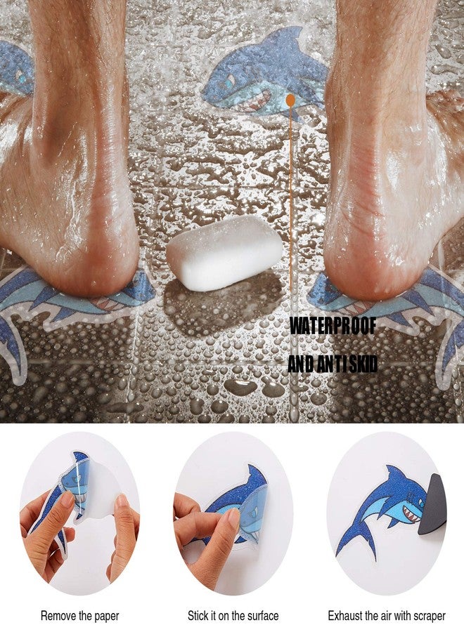 Secopad Non Slip Shark Bathtub Stickers, 20 PCS Adhesive Kids Anti Slip Decal Treads for Shower and Bath Tub with Premium Scraper, Each About 4.7" x 3.2" - Image 3