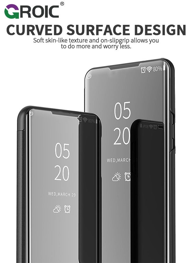 GROIC Case for Samsung Galaxy S25 5G, Mirror Case Ultra Slim Lightweight Flip Cover with Stand Anti-drop Protection Cover for Samsung Galaxy S25, Black - Image 2