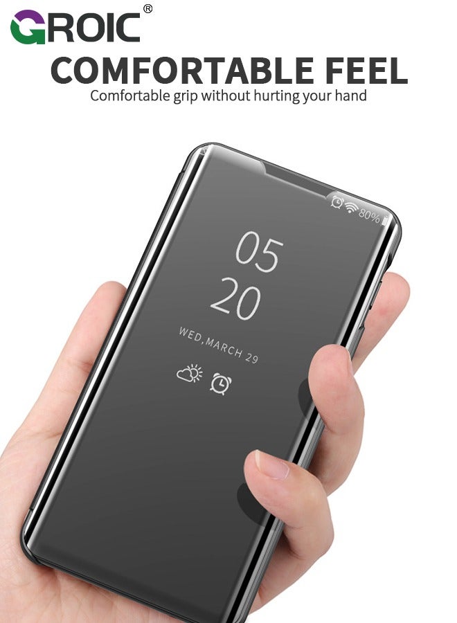 GROIC Case for Samsung Galaxy S25 5G, Mirror Case Ultra Slim Lightweight Flip Cover with Stand Anti-drop Protection Cover for Samsung Galaxy S25, Black - Image 3