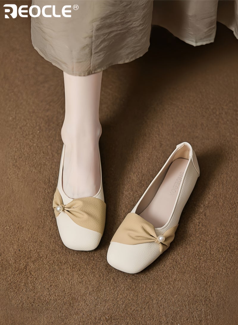 ريوكل أحذية فلات نسائية بمقدمة مربعة وبناء من الجلد الصناعي وتصميم مريح مع أسلوب متعدد الاستخدامات للاستخدام اليومي - Image 1