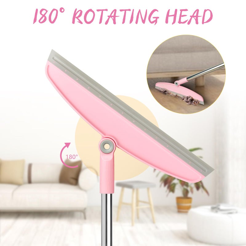 OOOFLOWER Multifunction Silicone Broom, 54 Inch Adjustable Long Handle Rubber Magic Broom Sweeper for Floor Bathroom Kitchen Shower Pet Hair Glass(Gray Pink) - Image 4