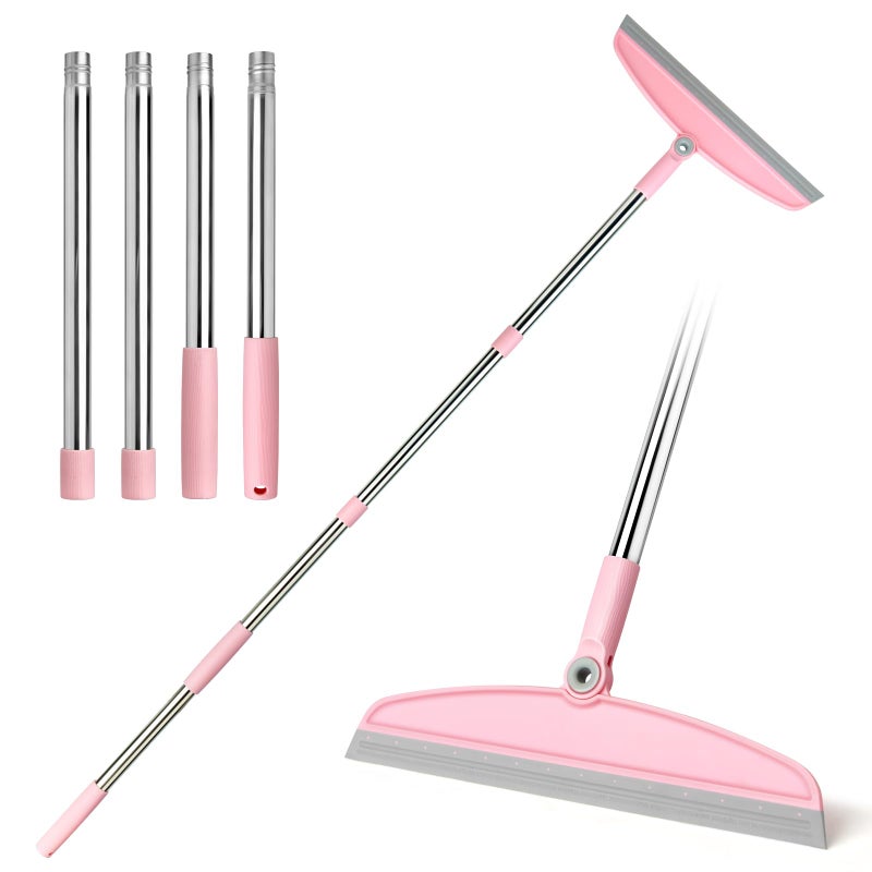 OOOFLOWER Multifunction Silicone Broom, 54 Inch Adjustable Long Handle Rubber Magic Broom Sweeper for Floor Bathroom Kitchen Shower Pet Hair Glass(Gray Pink) - Image 1