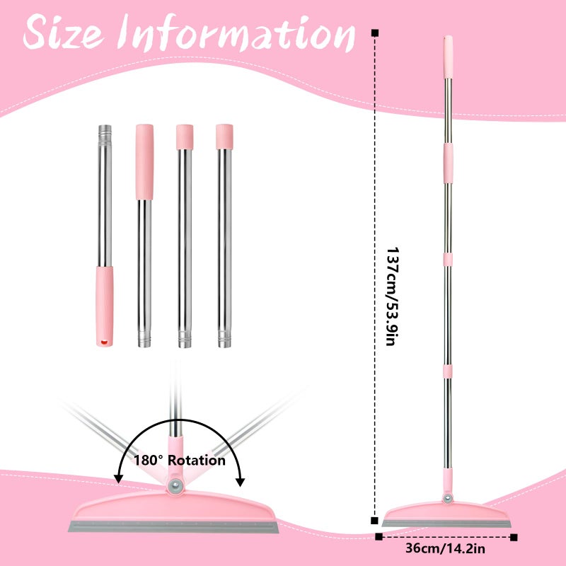 OOOFLOWER Multifunction Silicone Broom, 54 Inch Adjustable Long Handle Rubber Magic Broom Sweeper for Floor Bathroom Kitchen Shower Pet Hair Glass(Gray Pink) - Image 2