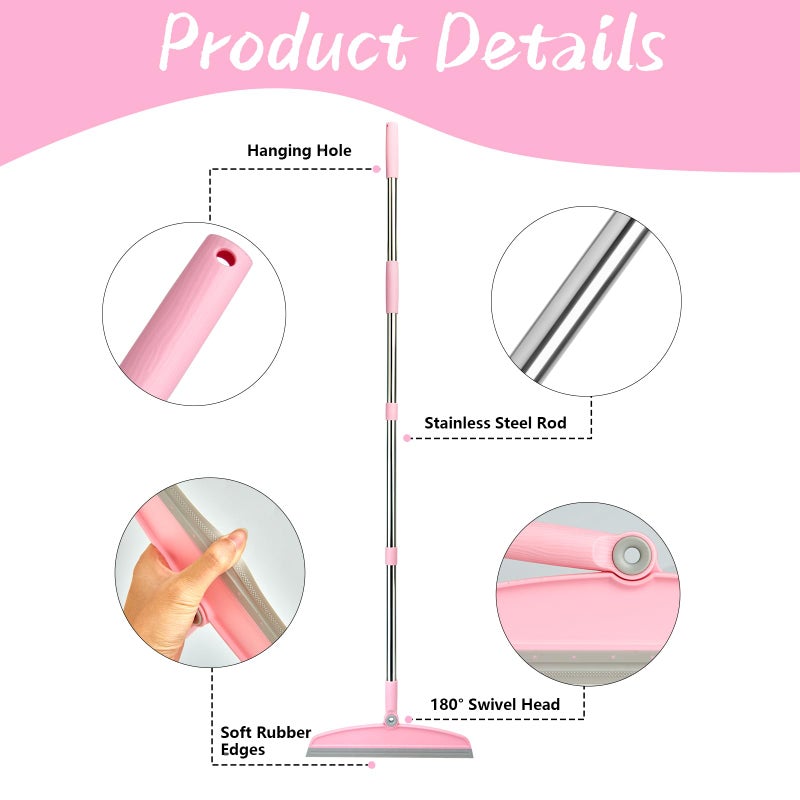 OOOFLOWER Multifunction Silicone Broom, 54 Inch Adjustable Long Handle Rubber Magic Broom Sweeper for Floor Bathroom Kitchen Shower Pet Hair Glass(Gray Pink) - Image 3