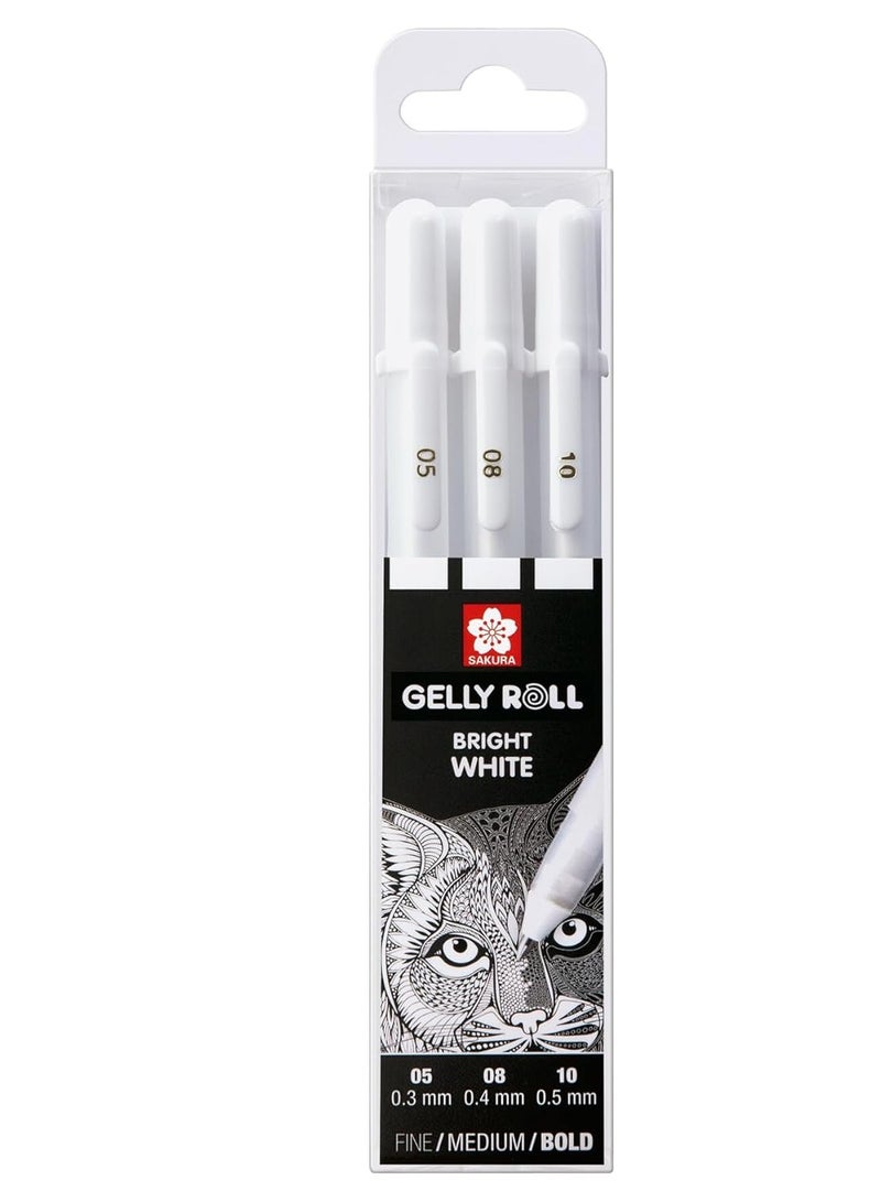 SAKURA Royal Talens Gelly Roll Pen, White, Assorted Sizes, Fine/Medium/Bold -3 Pen Set - Image 1