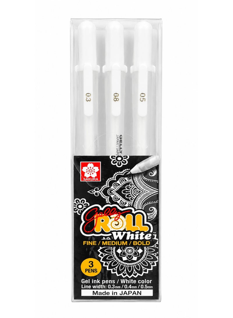 SAKURA Royal Talens Gelly Roll Pen, White, Assorted Sizes, Fine/Medium/Bold -3 Pen Set - Image 1