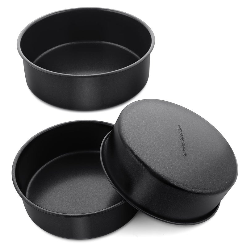 Herogo 6 Inch Round Cake Pan Set of 3 Stainless Steel Black Nonstick Baking Pan for Birthday Wedding Layer Cake Leakproof  Straight Side Oven Safe