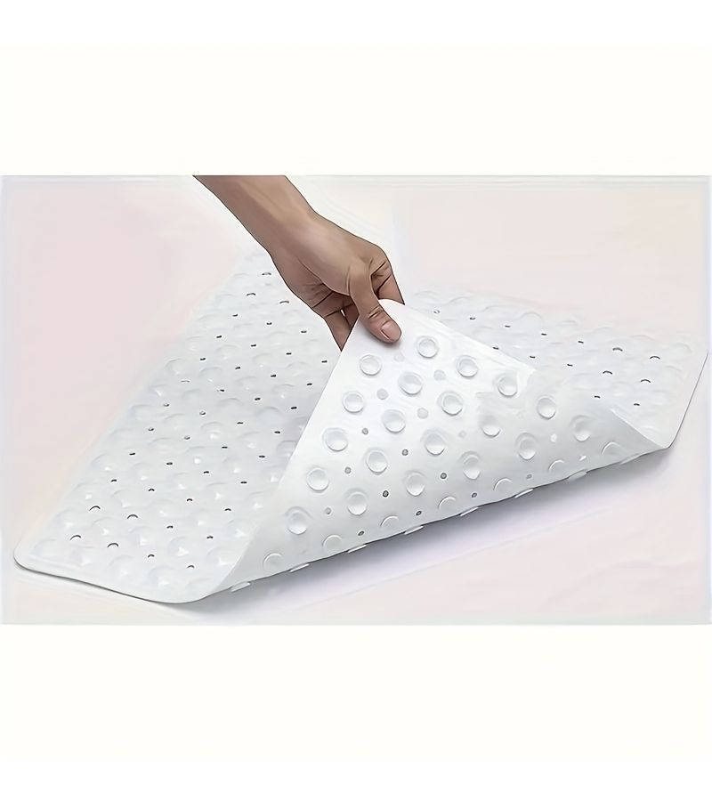 بلاطة مربعة صلبة من الـ PVC باللون الرمادي، غير قابلة للانزلاق للحمام، مقاس 53×53 سم، مع أكواب شفط وفتحات تصريف للدوش وحوض الاستحمام - Image 1