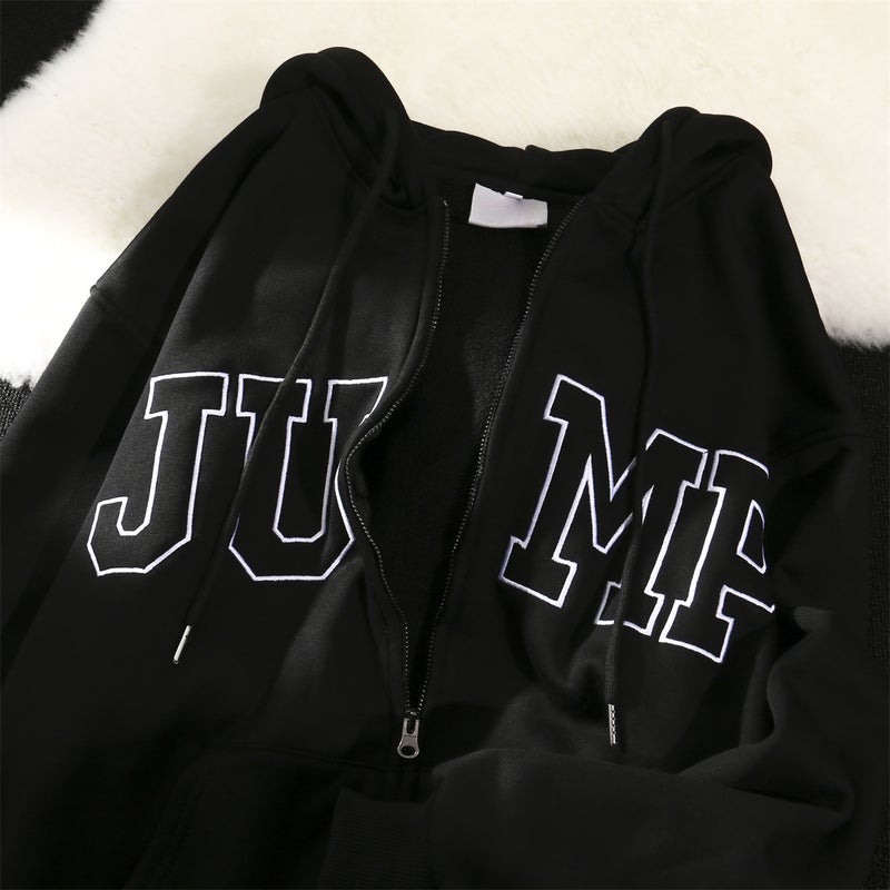 American high street oversize cardigan sweater mens fleece-lined thickened loose couple spring and autumn hooded lazy style coat Black - Image 4