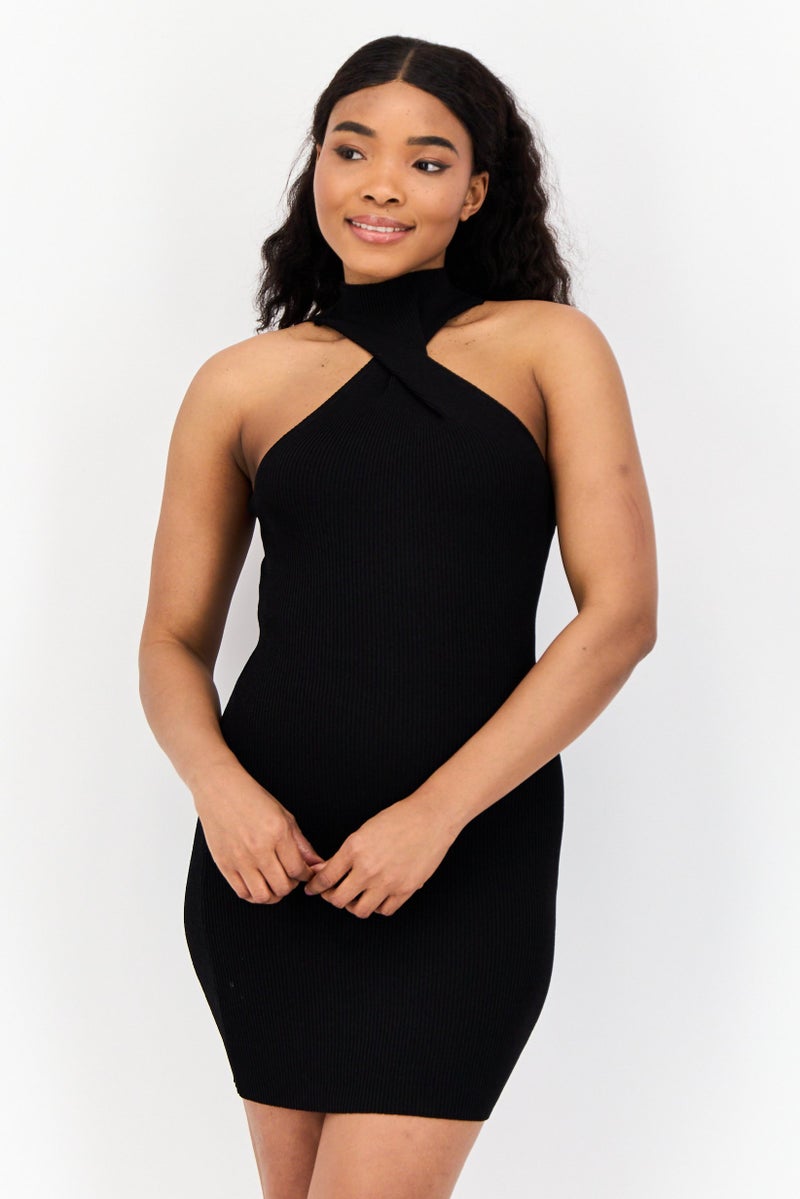 Gina Tricot Women Ribbed Bodycon Dress, Black  - Image 1