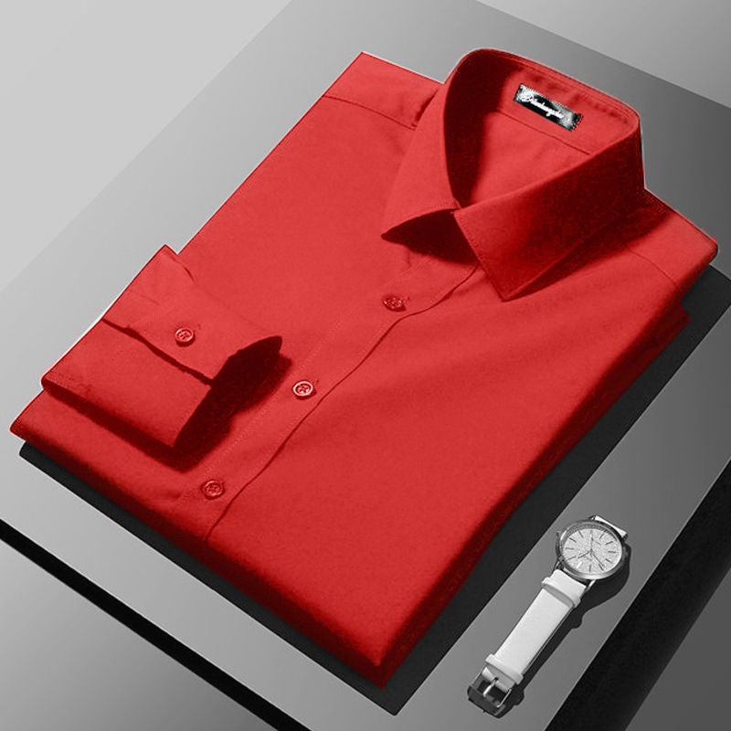 Mens Long-sleeved Summer White Shirt Business Professional Work Dress Short-sleeved Shirt dark gray Black Spring and Autumn Shirt Red long-sleeved shirt