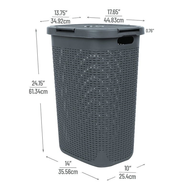 Mind Reader Slim Laundry Hamper with Lid, 60L Tall Clothes Basket, Narrow Tapered Design for Bathrooms, Closets and Laundry Rooms, Plastic, Gray - Image 3