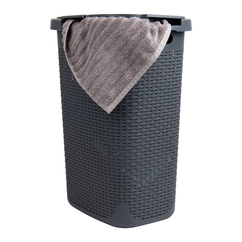 Mind Reader Slim Laundry Hamper with Lid, 60L Tall Clothes Basket, Narrow Tapered Design for Bathrooms, Closets and Laundry Rooms, Plastic, Gray - Image 1