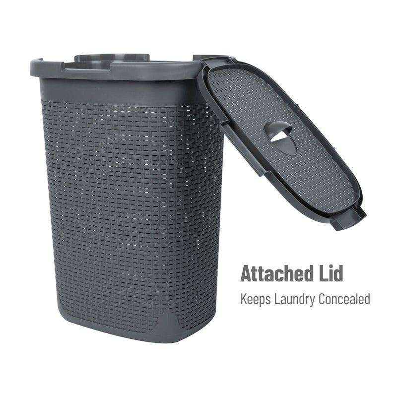 Mind Reader Slim Laundry Hamper with Lid, 60L Tall Clothes Basket, Narrow Tapered Design for Bathrooms, Closets and Laundry Rooms, Plastic, Gray - Image 5