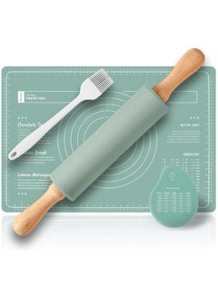 Oasisgalore Silicone Baking Mats Set & Rolling Pin with Pastry Brushes and Dough Scraper,Non Stick Silicone Rolling pin with Wooden Handle and Baking mats Non Stick Silicone,Pastry mat Set of 4  - Image 1