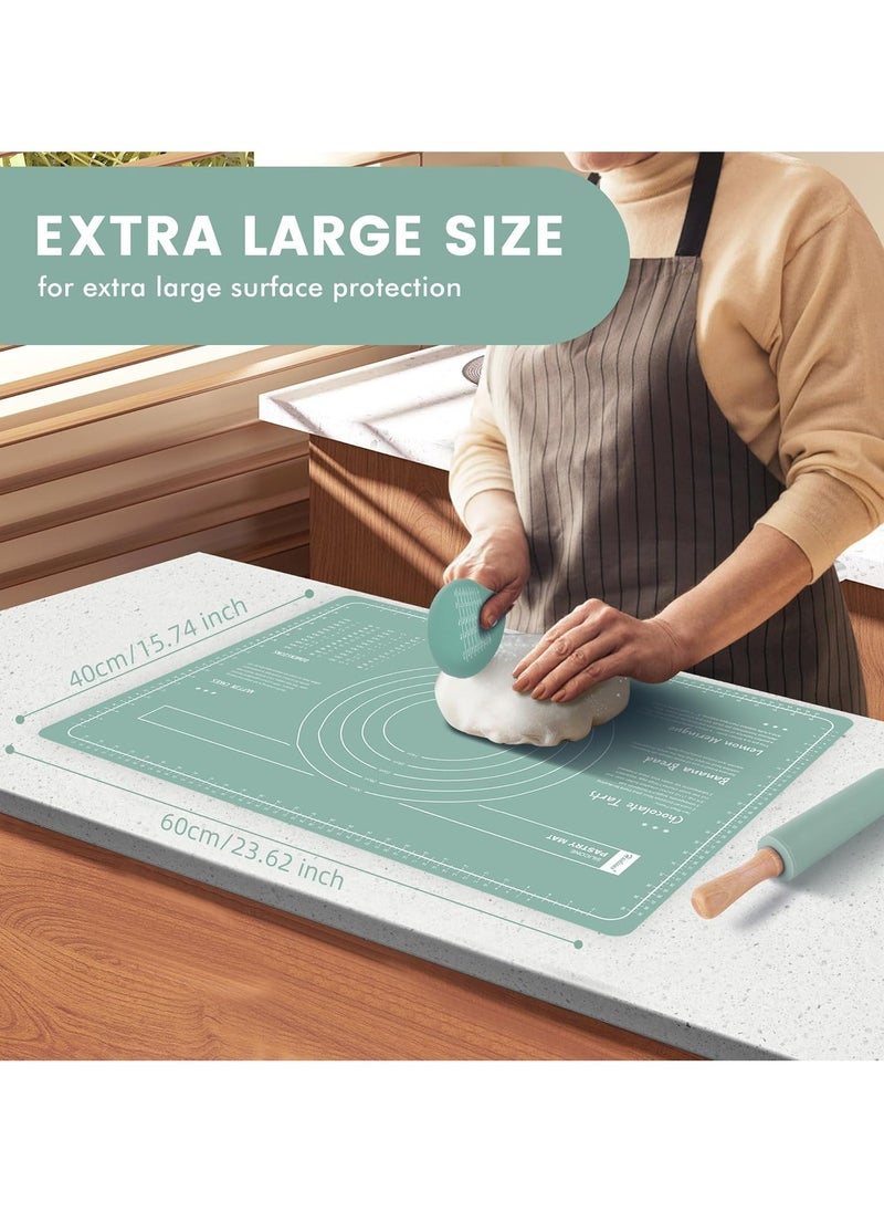 Oasisgalore Silicone Baking Mats Set & Rolling Pin with Pastry Brushes and Dough Scraper,Non Stick Silicone Rolling pin with Wooden Handle and Baking mats Non Stick Silicone,Pastry mat Set of 4  - Image 2