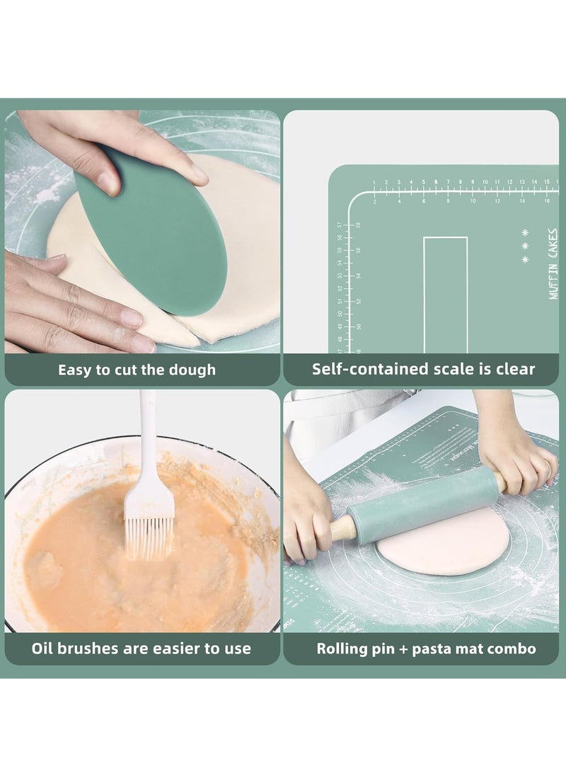 Oasisgalore Silicone Baking Mats Set & Rolling Pin with Pastry Brushes and Dough Scraper,Non Stick Silicone Rolling pin with Wooden Handle and Baking mats Non Stick Silicone,Pastry mat Set of 4  - Image 4