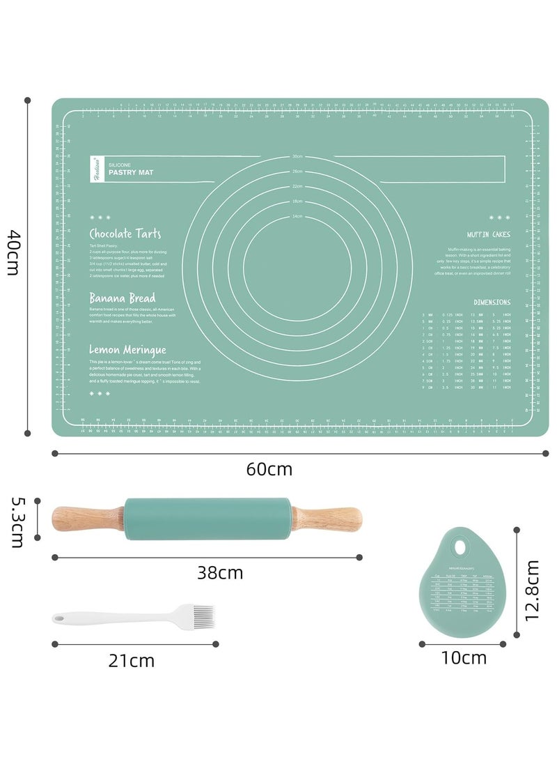 Oasisgalore - Silicone Baking Mats Set & Rolling Pin with Pastry Brushes and Dough Scraper,Non Stick Silicone Rolling pin with Wooden Handle and Baking mats Non Stick Silicone,Pastry mat Set of 4 - Image 1