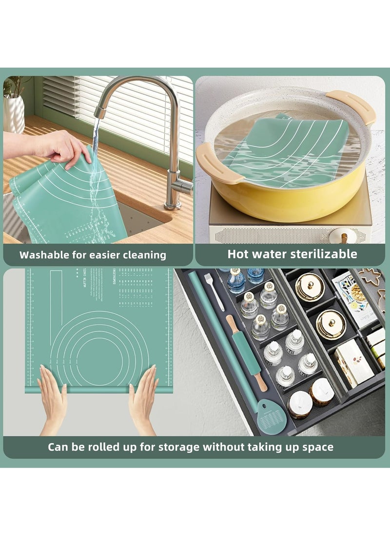 Oasisgalore - Silicone Baking Mats Set & Rolling Pin with Pastry Brushes and Dough Scraper,Non Stick Silicone Rolling pin with Wooden Handle and Baking mats Non Stick Silicone,Pastry mat Set of 4 - Image 1