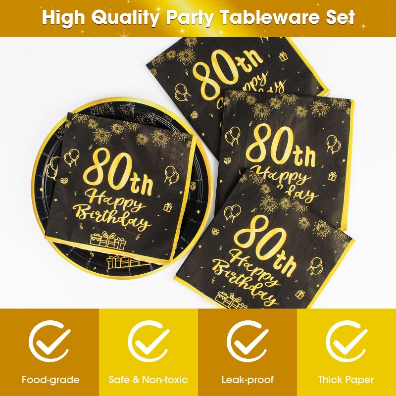 LDFDRT 80th Paper Party Plates And Napkins 50pcs 9"" Black Birthday Party Dessert Tableware Happy Birthday Decorations Party Supplies - Image 3