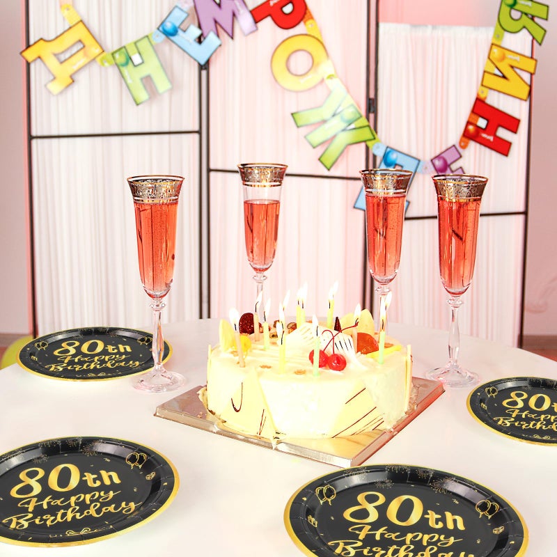 LDFDRT 80th Paper Party Plates And Napkins 50pcs 9"" Black Birthday Party Dessert Tableware Happy Birthday Decorations Party Supplies - Image 5