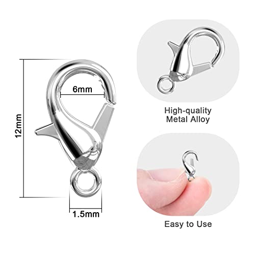 Weico 100PCS Lobster Clasps, Metal Alloy Small Lobster Claw Clasps, Weico Lobster Clip for Handmade Necklace, Bracelet Jewelry Making Accessories Fastener Hook(12mmx6mm, Nickel) - Image 2