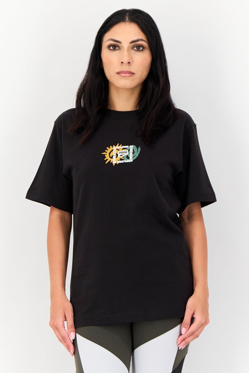 PUMA Women Round Neck Short Sleeve Graphic Print T-Shirt, Black  - Image 1