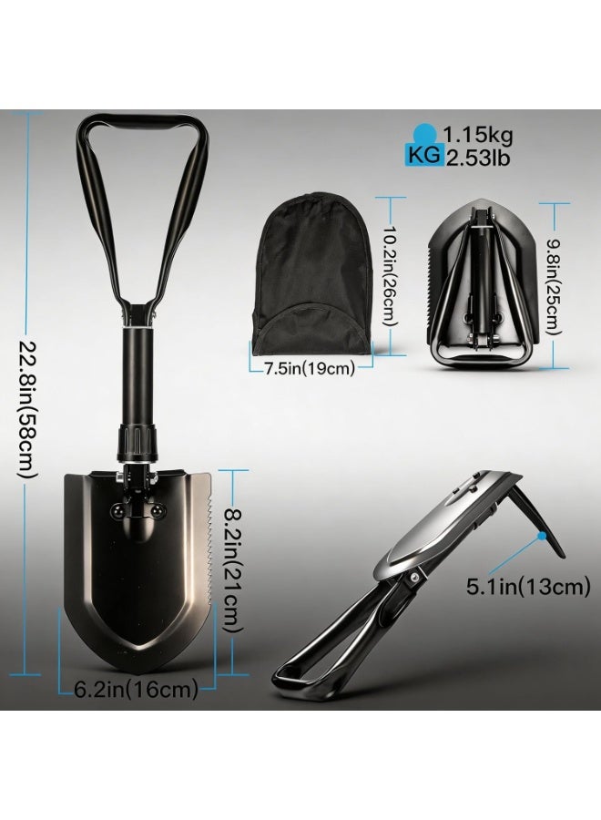 Folding Shovel– Entrenching Tool Foldable Camping Shovel w/Wood Saw Edge and Tactical Shovel - Image 4